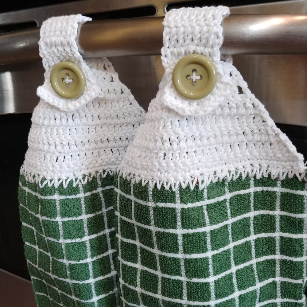 Pair of Crochet topped dish towels